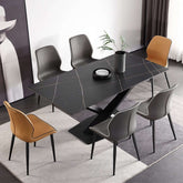 Black marble dining table with sintered stone top and X-base, measuring 70.87 inches main product image